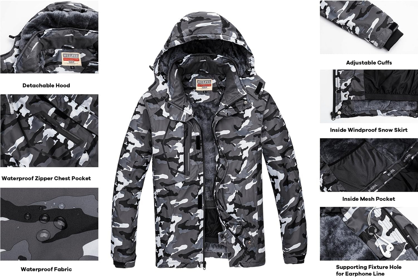 Women’S Waterproof Snow Ski Jacket Mountain Windproof Winter Coat with Detachable Hood